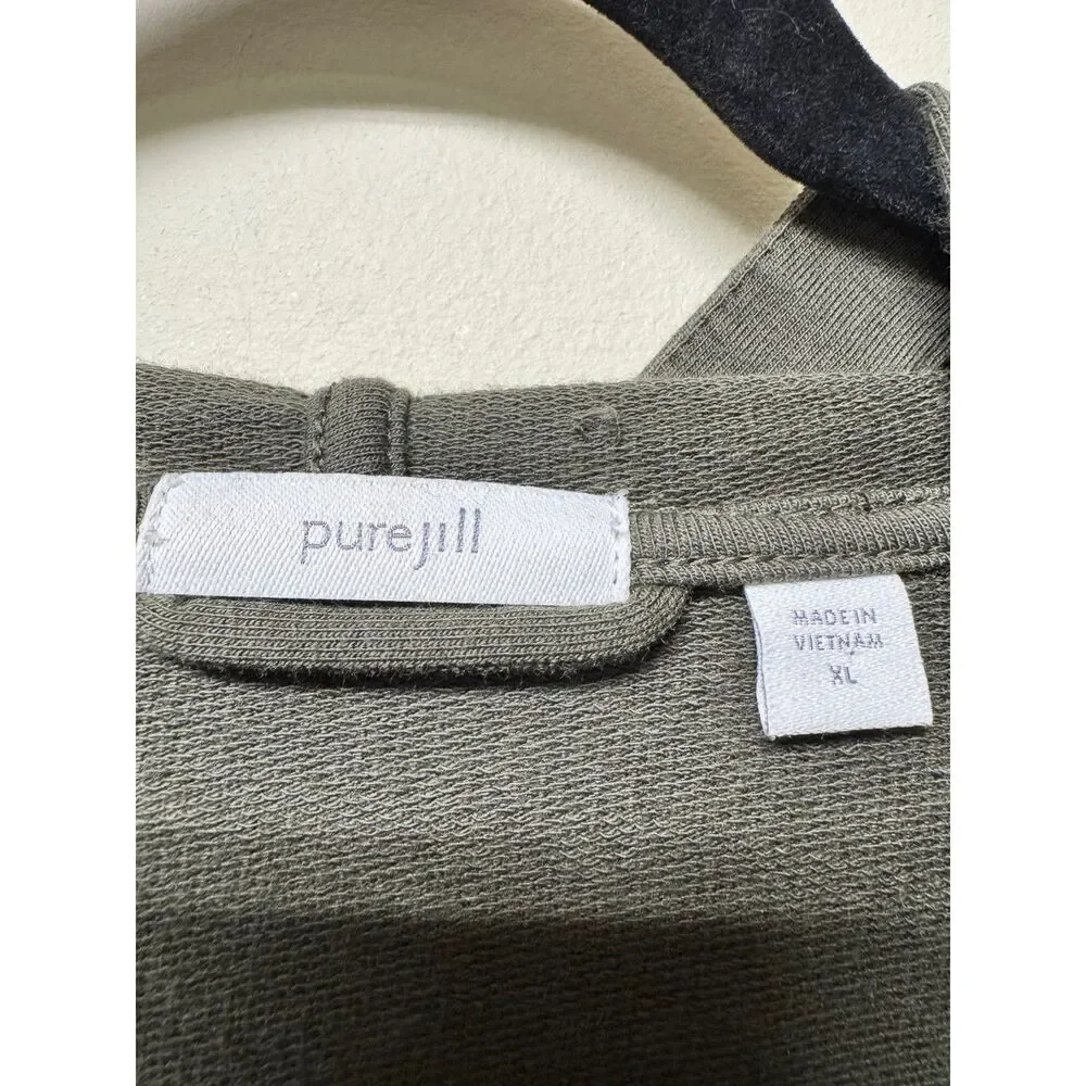 J. JILL PURE JILL Olive Green Hooded One Button Cardigan Pima Cotton/Modal, XL